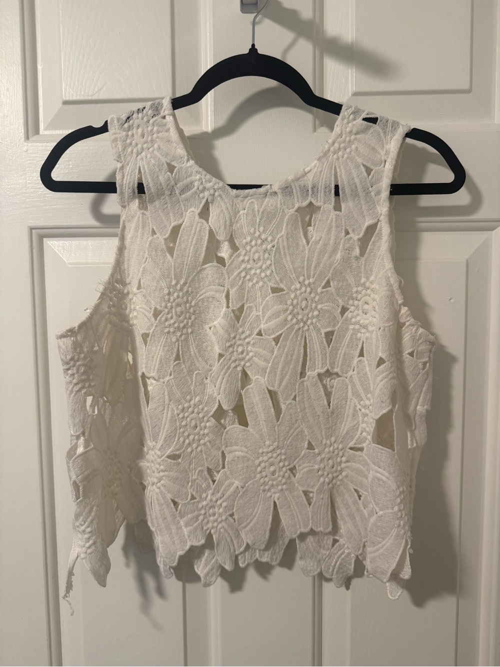 Caution To The Wind White Floral Crochet Crop Top